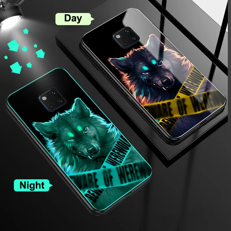

Luminous Tempered Glass Case for Huawei Mate 20 P20 Lite Pro 20Pro 20X Honor 8X Max 7X 10 V10 Nova 3e 3 3i Case Tiger Wolf Cover