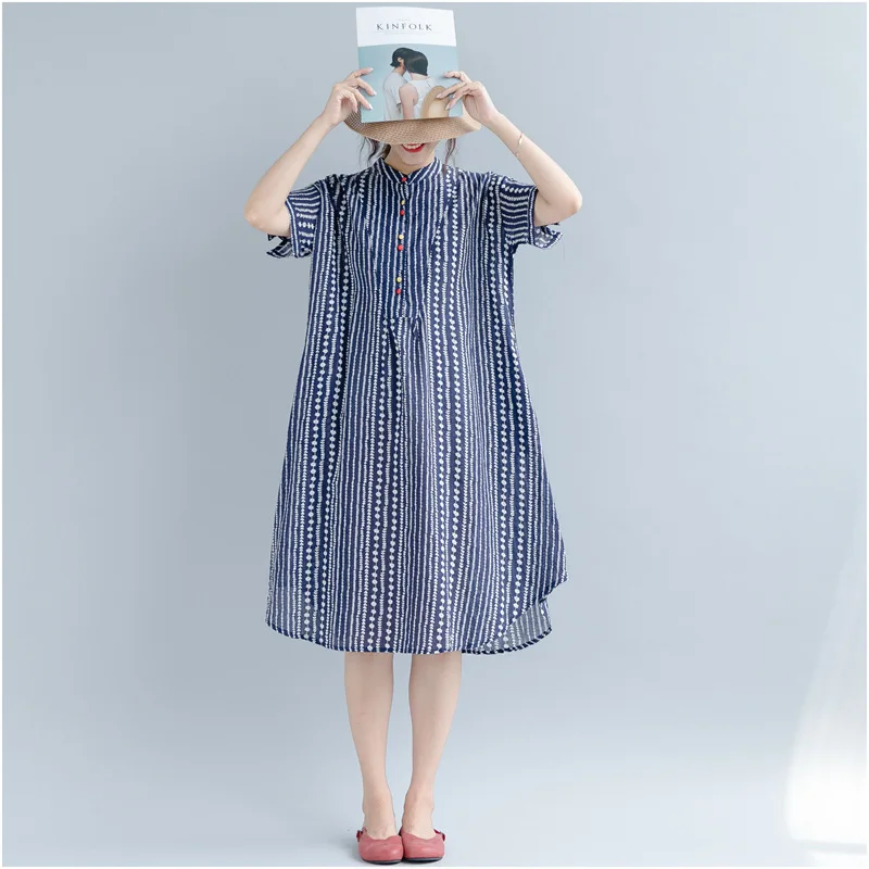 

Johnature Stand Collar Short Sleeve New Floral Print Loose Blouses 2019 Summer Casual Button Irregular Women 2 Colors Shirts