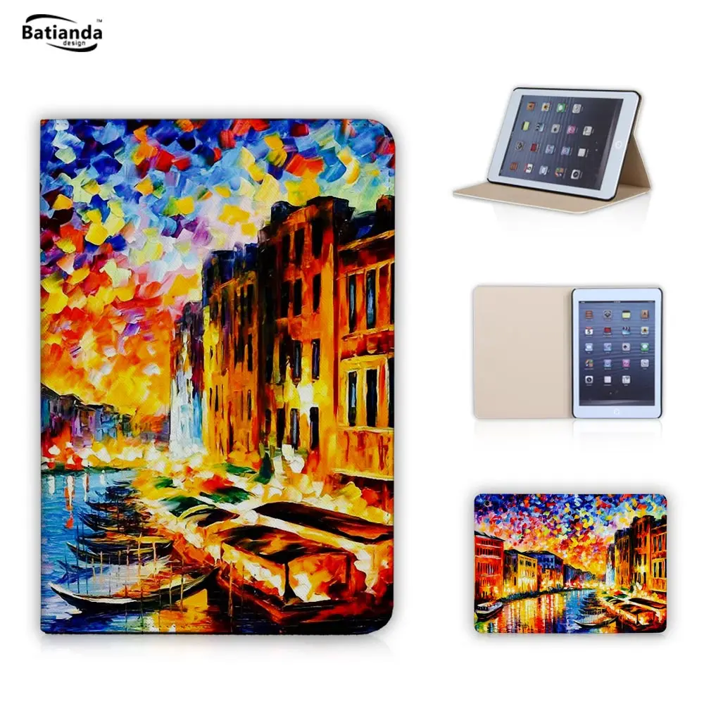 

Oil painting Eiffel Tower Pattern Leather Flip Stand Style Smart Cover with PC Hard Back case for iPad Mini 2 3 with Screen Film
