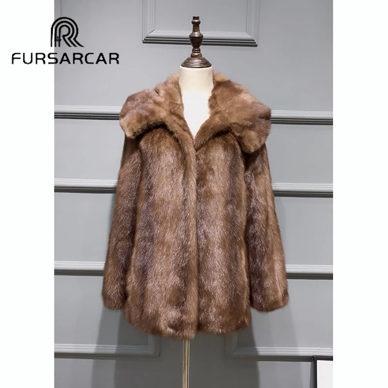 Роскошные новые шубы FURSARCAR из натурального меха норки для женщин с меховым