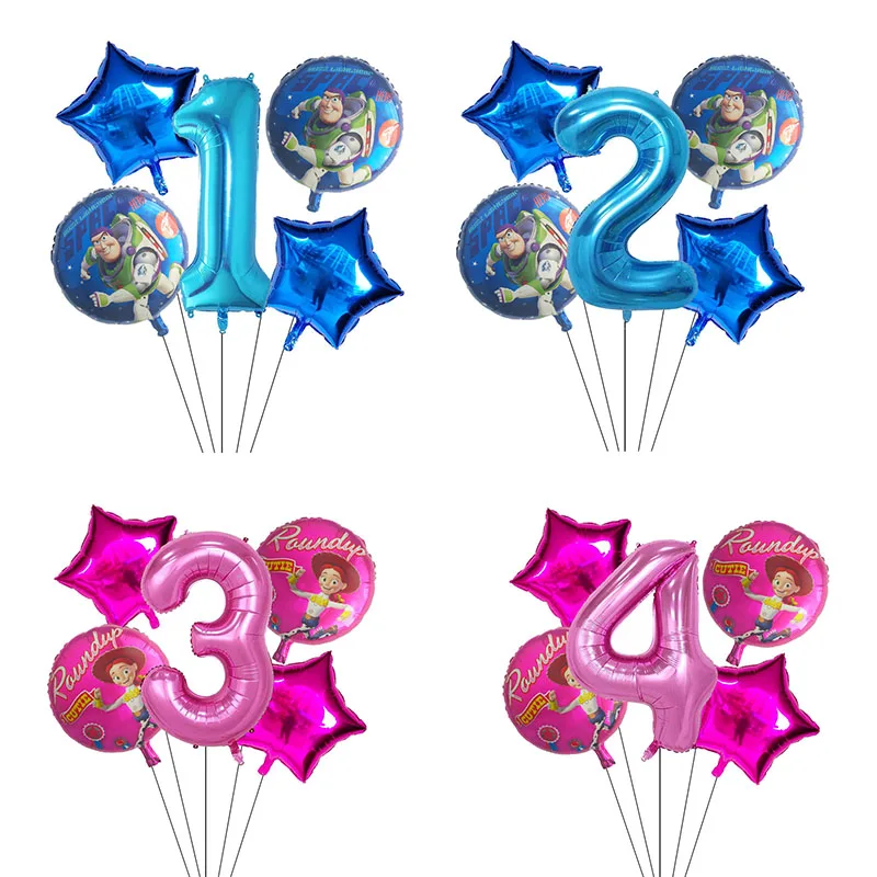 5pcs Toy Buzz Lightyear Story Balloons Cartoon Foil Helium 30 Inch Number Blue Balloons Happy Birthday Balloons Kids Toys Ball