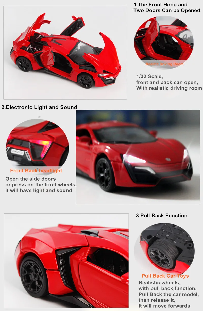 Коллекционная модель автомобиля игрушки 1/32 масштаб сплав Lykan Hypersport Форсаж электронные литые под давлением Машинки Игрушки для мальчиков Дети