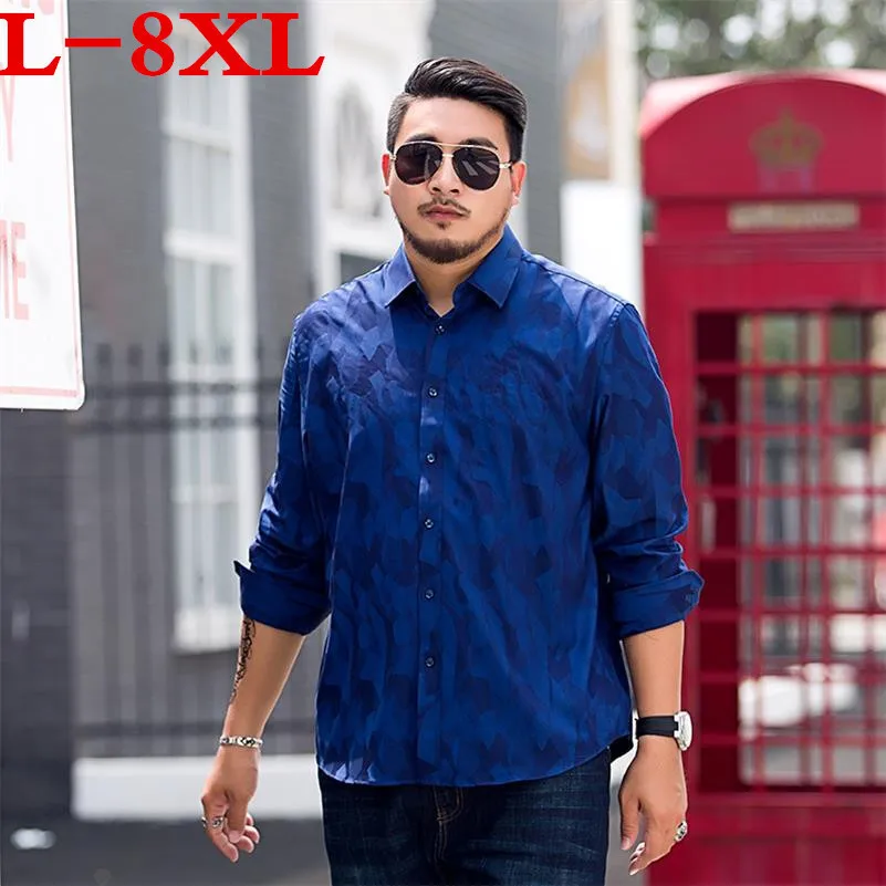 2018 новый плюс Размеры 8XL 7XL 6XL Для Мужчин's Бизнес печати платье мужской рубашки с длинным рукавом Slim Fit Бизнес Повседневная рубашка camisa для