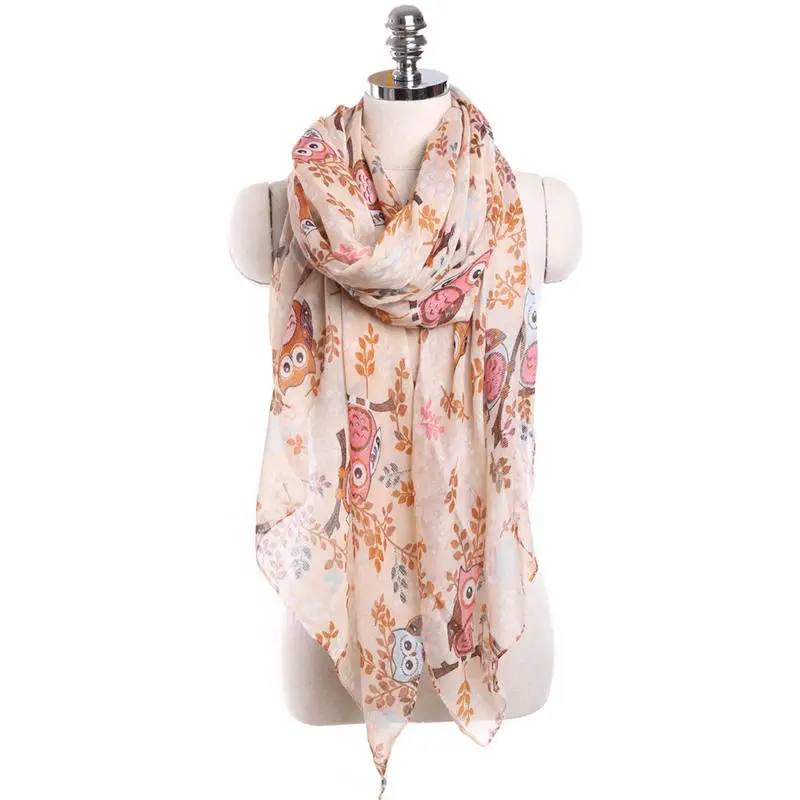   Women Ladies Owl Leaves Print Pattern Long Scarf Warm Wrap Shawl women's scarves handkerchief hijab scarf 40MA0515