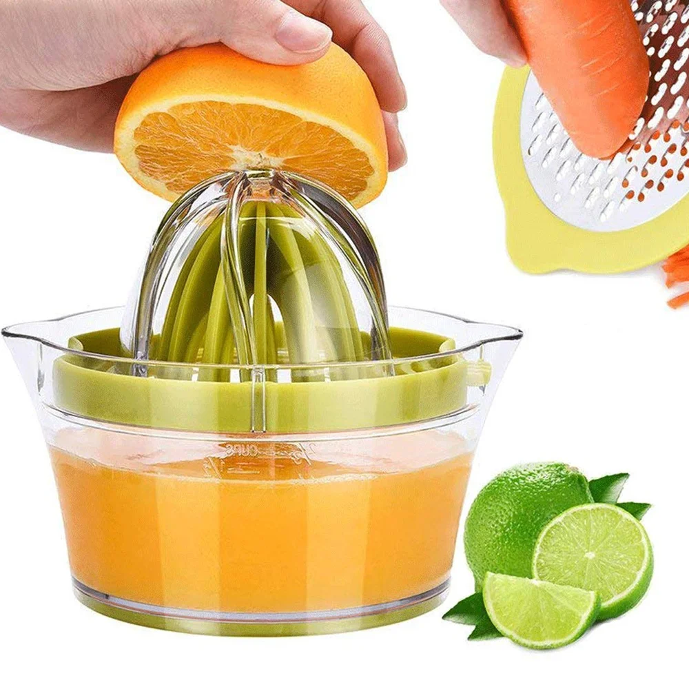 

Citrus Lemon Orange Juicer Manual Hand Squeezer with Built-in Measuring Cup Container and Grater 2 In 1 Green Kitchen Gadget
