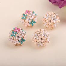 new Korean Four Leaf Gold Plated Crystal Floral font b Earrings b font White Black Pink