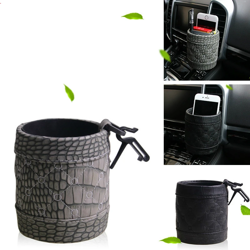 Car Trash Can For Cup Holder Microfiber Leather Garbage Bin For Car