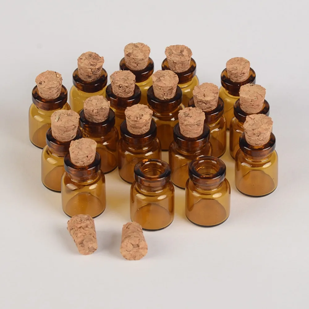 13*24*6mm 1ml Mini Amber Glass Bottles With Cork Empty Tiny Glass Vials Jars Small Wishing Bottle 100pcs 2