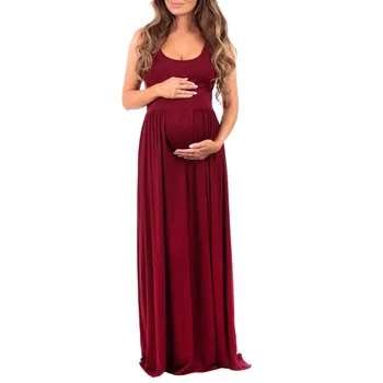 

vetement femme 2019 Women's Maternity pregnant dress clothes Sleeveless Casual Ruched Solid Color Plus Size Tank Maxi Dress