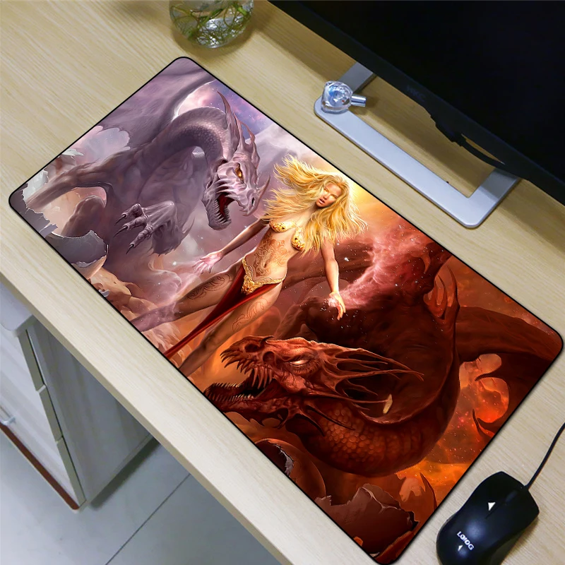 

FFFAS 80*40cm Large Game Mouse Pad Dragon in Ancient Mythology Pictures of Beauty and Beast HD Non fading Natural rubber XL