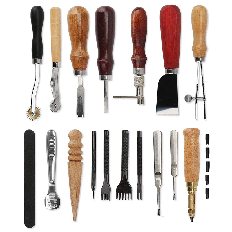 

18Pcs Leather Craft Punch Tools Kit SET Stitching Carving Working Sewing Saddle Groover lLeather Craft Tools Set