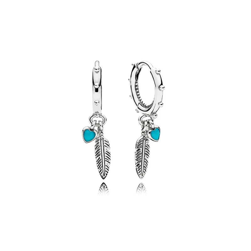 

Real 925 Sterling Silver Spiritual Feathers Pandora Original Drop Earrings For Women Charm Bead Birthday Gift Jewelry