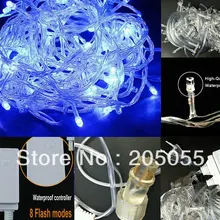 10 м 100LED лампы Рождественская фея Гирлянда Свет Водонепроницаемый 8 меняющийся режим обратно соединяется к серии подключения ЕС 220 В Xmas Открытый-синий