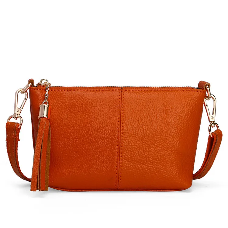 Женская сумка-мессенджер из натуральной кожи с кисточками, повседневные клатчи, дамская сумочка, маленькая сумка через плечо, удобный кошелек, сумка для мобильного телефона - Цвет: Orange