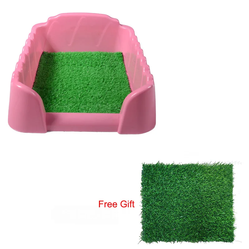 Пластиковый Туалет для собак с ограждением, коврик для травы, Тренировочный Коврик для горшка, поднос для туалета для помещений и улицы, Размер: S/M - Цвет: pink with grass