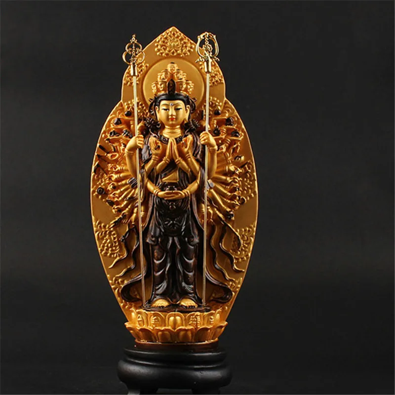 Счастливый Будда Гуань-Инь Статуэтка тысячи рук Bodhisattva Guan Yin Статуэтка Буддийские статуи скульптуры домашний декор на удачу