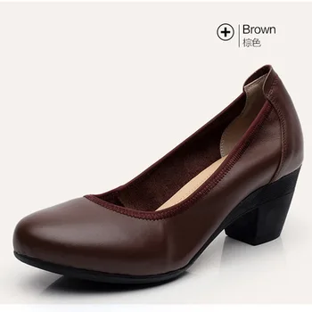 

Black shallow mouth ladies with thick with professional leather work shoes spring and autumn single shoes small size