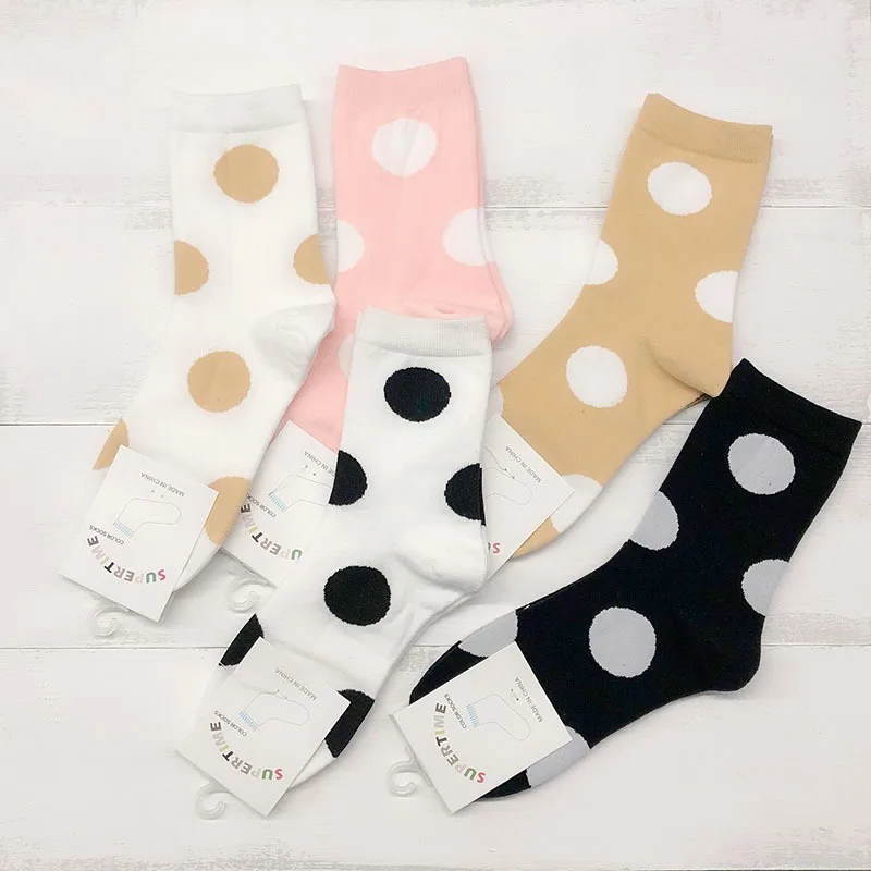 

2019 NEW Autumn Winter Women's Cute Dot Cotton blend Cotton Socks Harajuku Solid Girl Female Lady Socks Retro Casual Polka sox