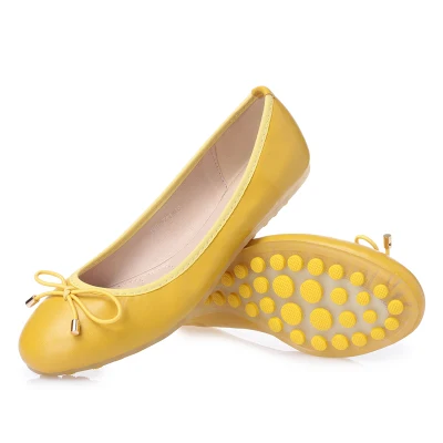 Новинка; сезон весна-осень; туфли на плоской мягкой подошве с круглым носком; модная удобная обувь на плоской подошве; тонкие туфли с бантом; большие размеры - Цвет: Цвет: желтый