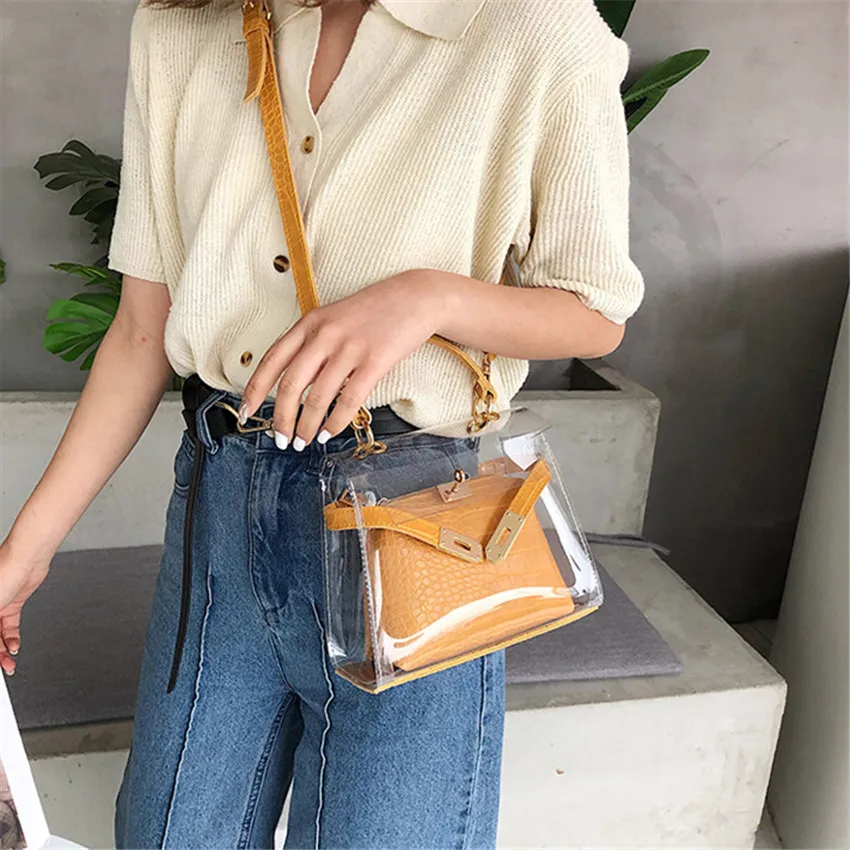 TOYOOSKY 2019 حار بيع النساء شفافة رفرف حقيبة واضح PVC صغيرة Crossbody حقيبة التمساح السيدات حقيبة يد حقائب كتف الإناث