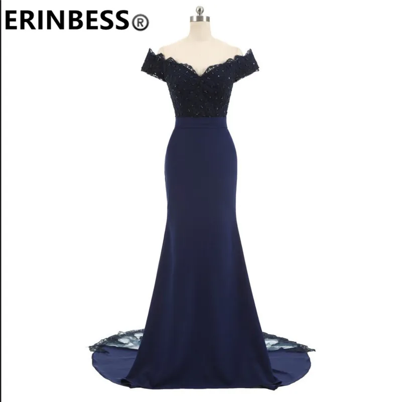 ERINBESS Robe De Soiree Mermaid Navy Blue Long Prom Dresses Party Elegant Vestido De Festa Long Evening Gown 2019