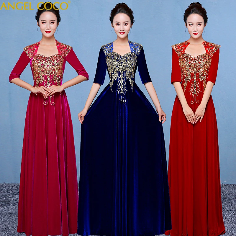 Vestido De Noiva Арабский Дизайн Burgandy вышивка с аппликацией и длинным рукавом бархатные