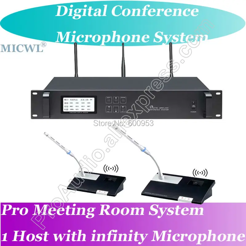Micwl الموالية لمناقشة مؤتمر نظام الميكروفون اللاسلكي الرقمي وحدة المضيف + رئيس + delegates mic ل اجتماعات كبيرة