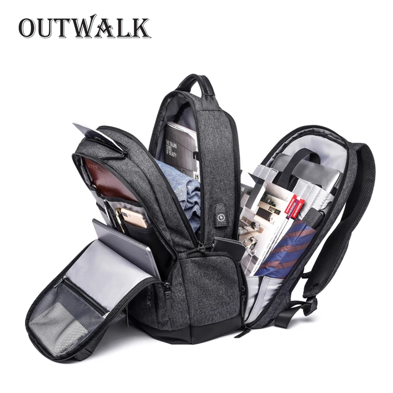 Мужской многофункциональный рюкзак OUTWALK для ноутбука 15 дюймов с usb зарядкой