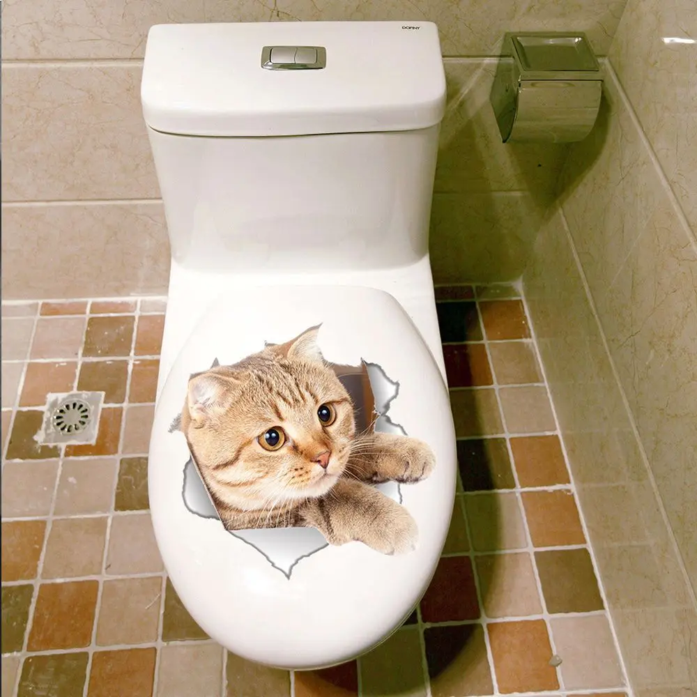 

3D Cute Cats Wall Sticker Toilet Stickers Hole View Vivid Dogs Bathroom Home Decoration Animal Decals Art Sticker Wall Poster