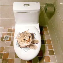 3D Cute Cats Wall Sticker Toilet Stickers Hole View Vivid Dogs Bathroom Home Decoration Animal Decals Art Sticker Wall Poster