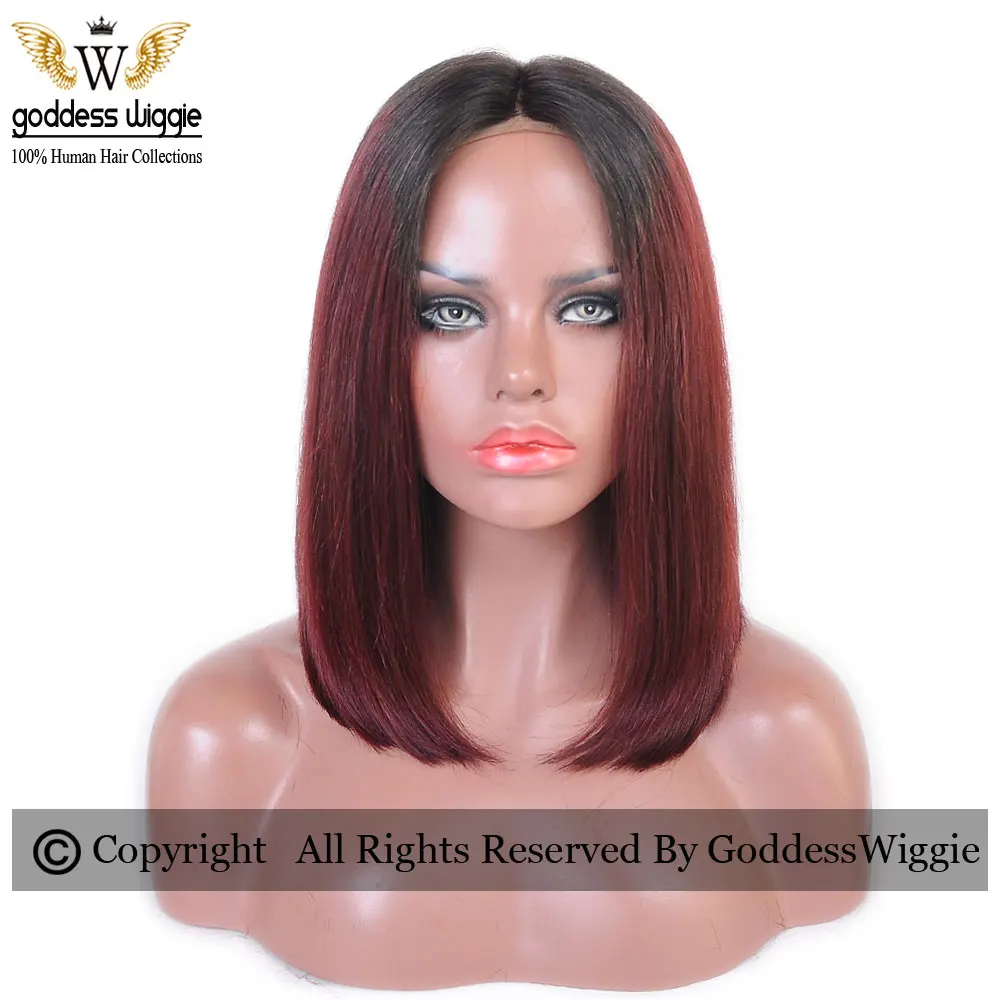 

6A Red Short Bob Style Human Hair Wigs  Bob Full Lace Wigs Black Women Ombre Lace Front Bob Style Wigs With Side Bangs