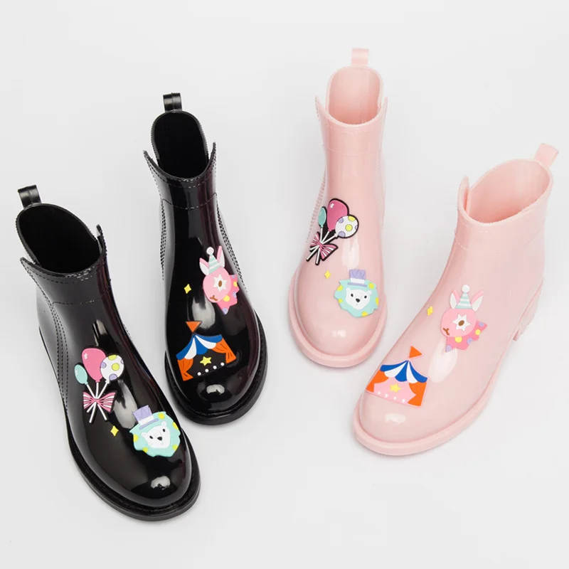 Koovan Women's Rain Boots 2020 New Female Adult Fashion Water Shoes Women's Hand-painted Wind Rubber Shoes Waterproof Rain Boots