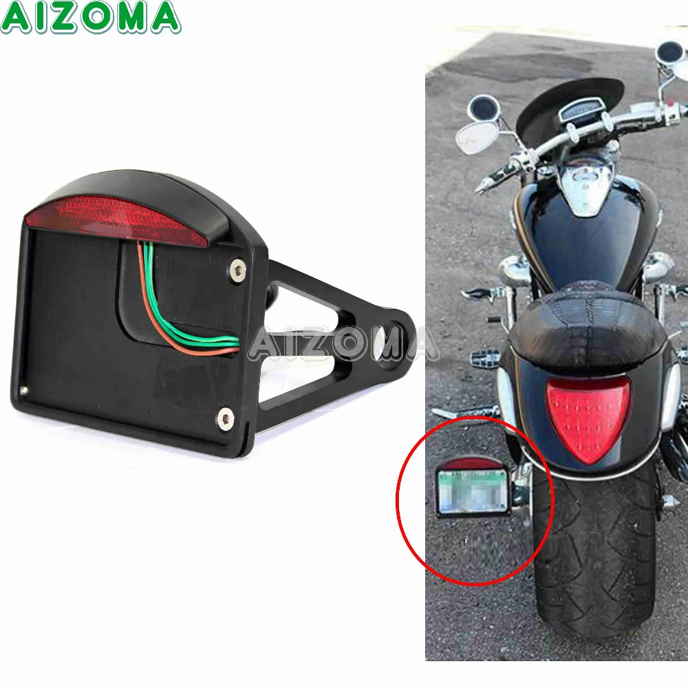 

Black Motorcycle Alex Side Mount License Plate Bracket Taillight LED Red Brake Tail Lamp For Harley Cafe Racer Bobbers Cruisers