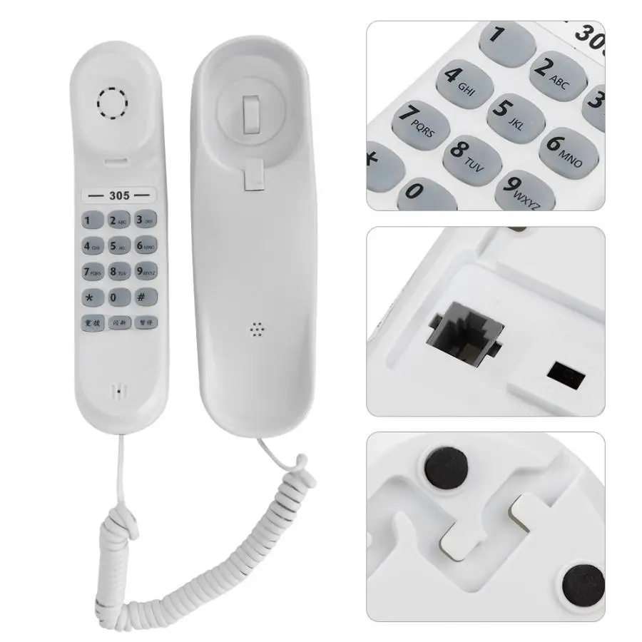 Телефон 305 настенный домашний стационарный телефон для домашнего офиса Настольный белый телефон