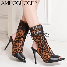 2019 New Plus Big Size 34-46 Brown Apricot Zip Lace Up Buckle Fashion High Heel Females Lady Sandals Women Summer Boots X1813 2018 new cow suede plus big size 34 42 black brown zip buckle fashion knee high autumn winter lady females womens boots x1690