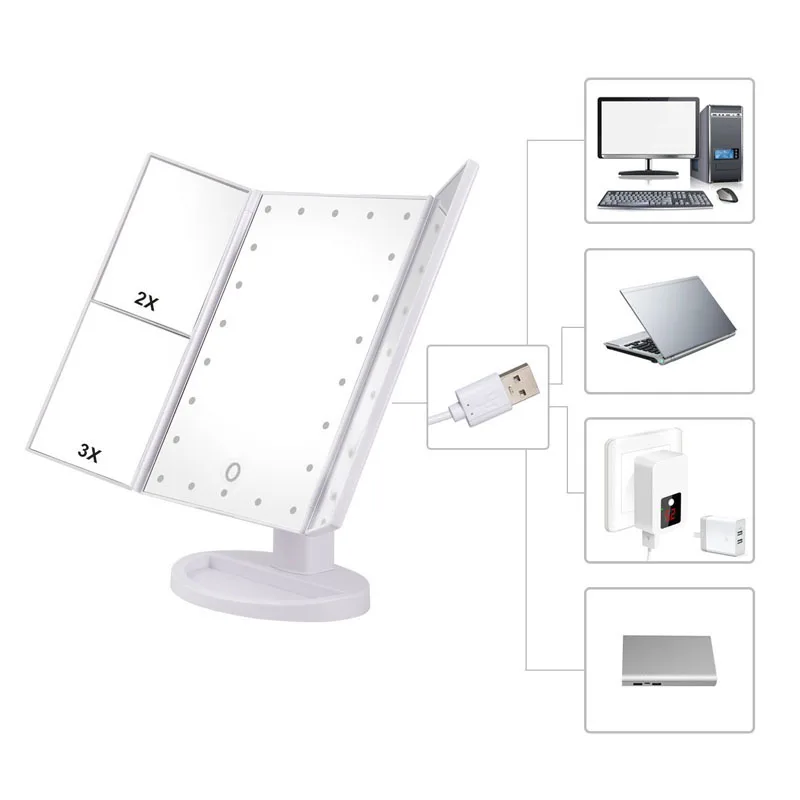 

Portable LED Makeup Mirror 3 Folding 22 Leds Luminous Desktop Cosmetic Lamp Adjustable Women Lady Make Up Mirrors HS11