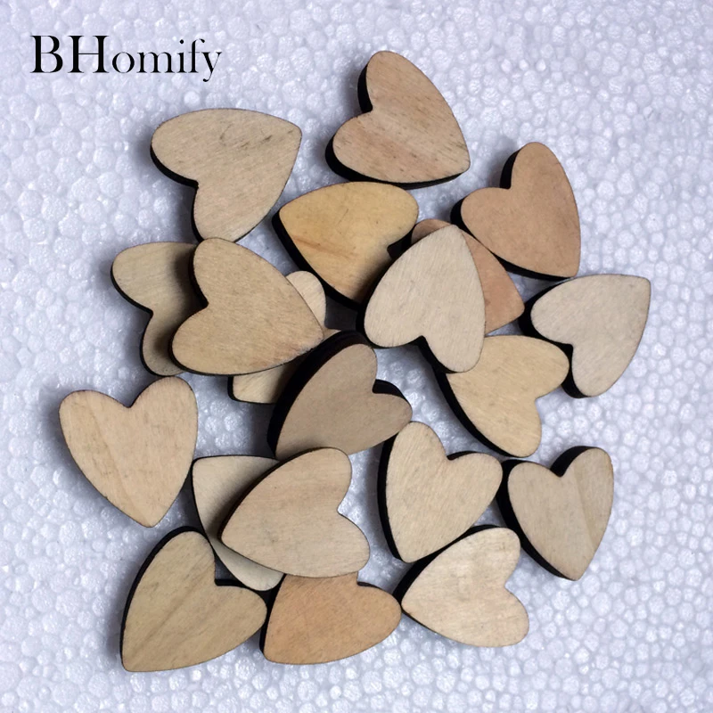 BHomify 20pcs 29mm Wooden Heart Shapes Embellishments Small Mini Shape