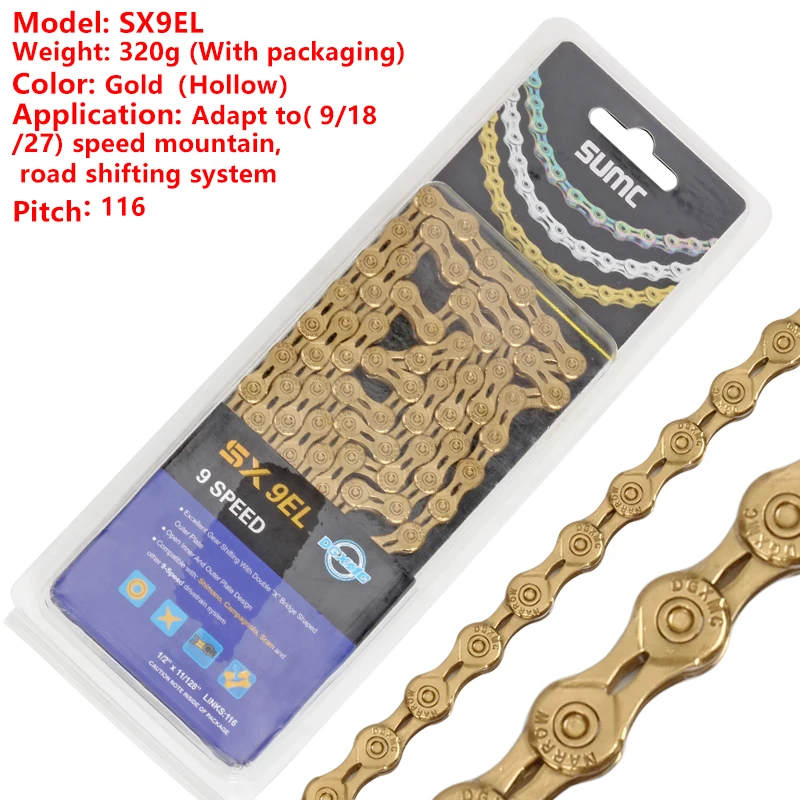 Flash Deal Sumc 116L Gold Bike Chain X8 X9 X10 X10sl X11SL Super Light For 8 9 10 11 12 Speed MTB/Road Bicycle Compatible SRAM 12