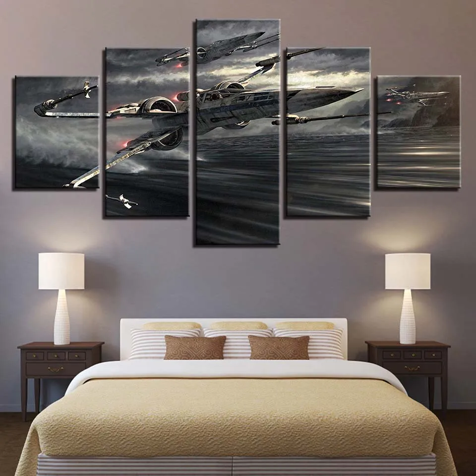 

Frame Canvas Painting HD Prints Home Decor 5 Pieces Wall Art Star Wars X Wing Modular Movie Pictures Artwork Landscape Poster