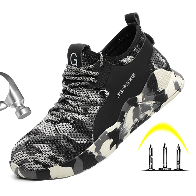 

Men's Work Safety Shoes Men Sneakers Outdoor Steel Toe Male Shoes Military Combat Ankle Boots Anti-smashing Work Safety Boots