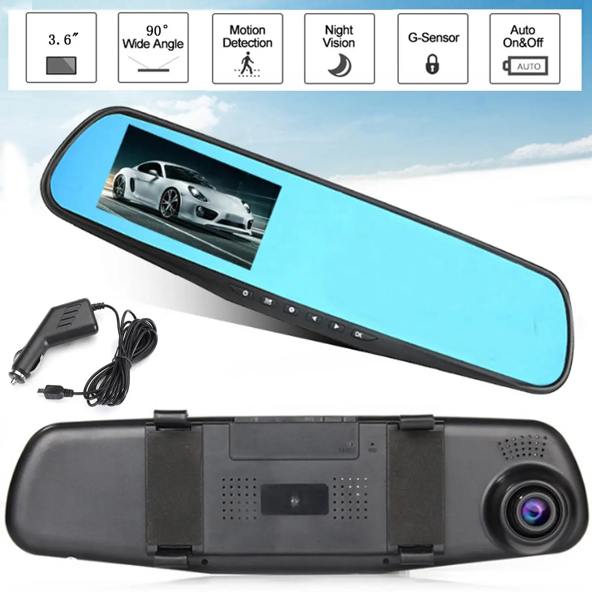

KROAK 3.0'' 720P Car DVR Camera Rearview Mirror Auto DVRs Dash Cam Video Registrator Camcorder Night Vision