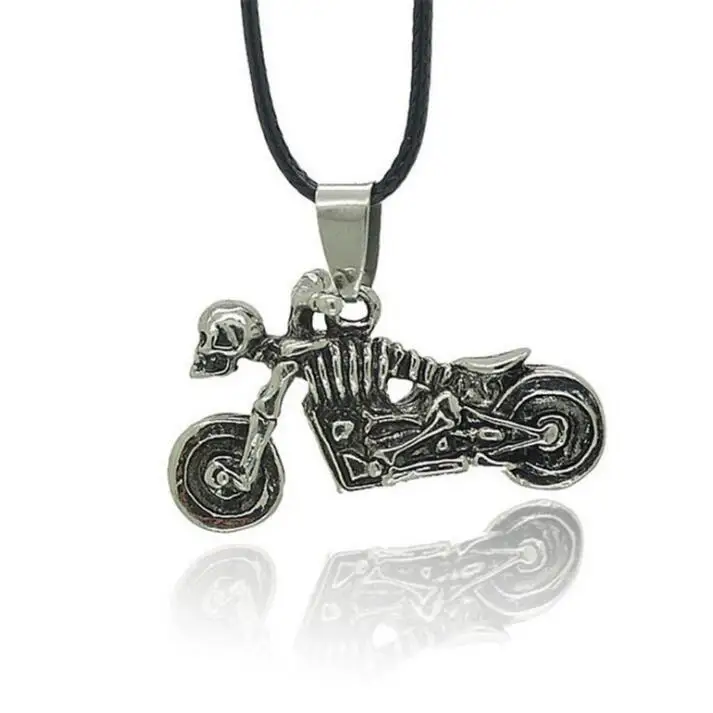 

Fashion Punk vintage Alloy Stainless Motor Necklace Ghost Rider Skull Motorcycle Scooter Pendant Men Accessories Choker Jewelry
