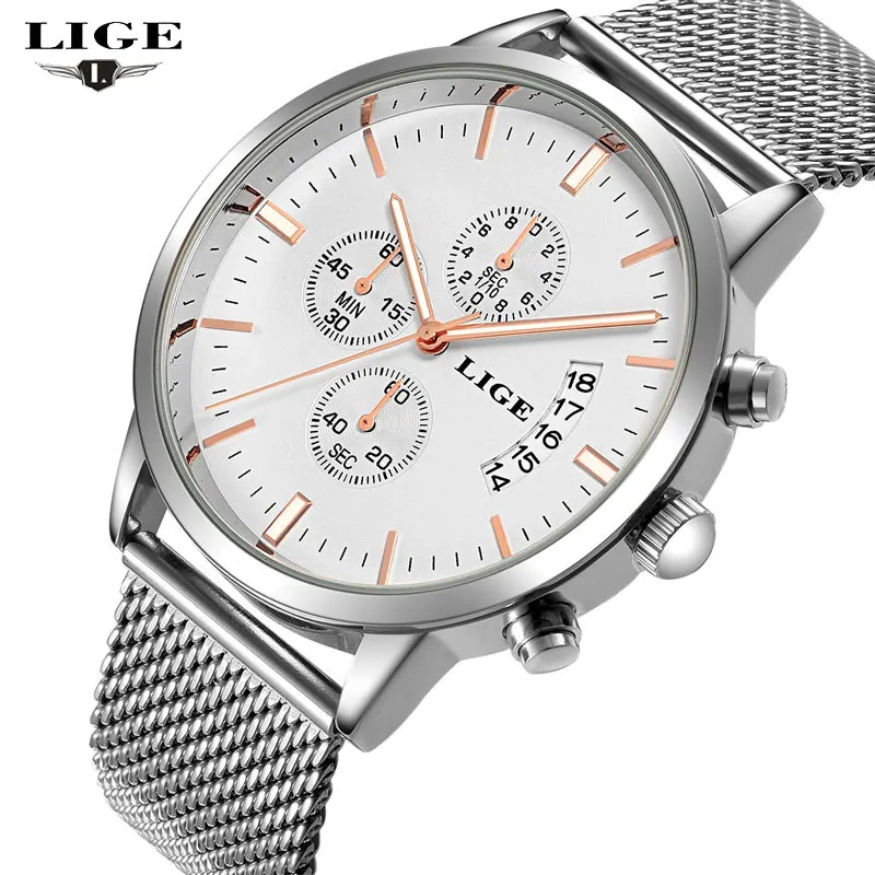 

LIGE Men Watches Top Luxury Brand Men's Fashion Sport Quartz Watch Man Full Steel Waterproof Date Black Clock Relogio Masculino