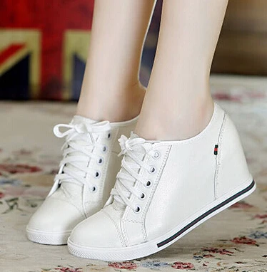 

Pop-Tideing !Black+White Women Genuine Leather Shoes Woman Fashion Hidden Wedge Heel Lace Up Casual Shoes Size22-61