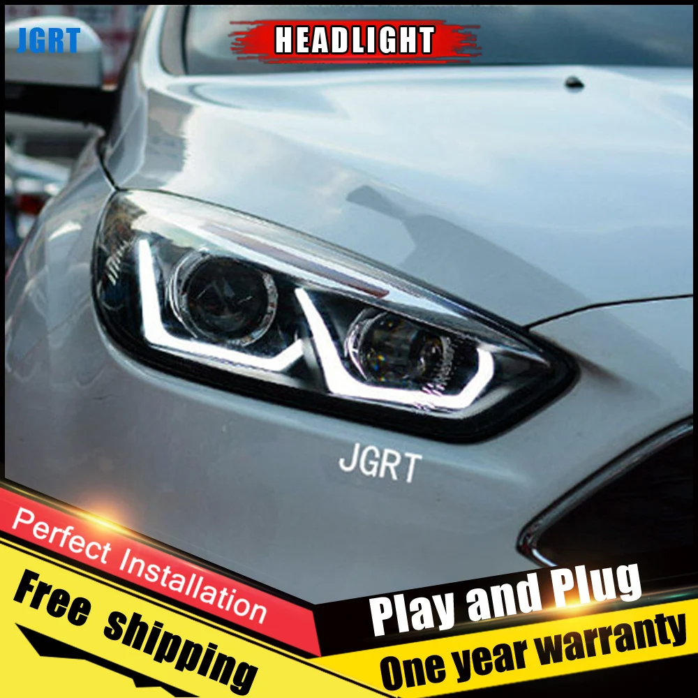 

2PCS Car Style LED headlights for Ford Focus 2015 for Focus head lamp LED DRL Lens Double Beam H7 HID Xenon bi xenon lens