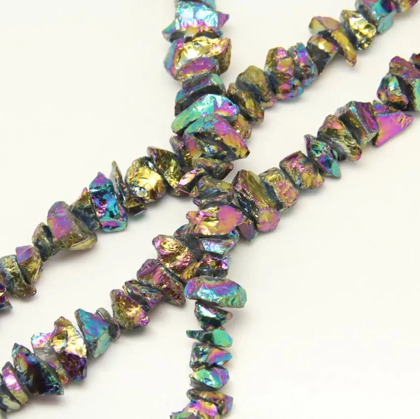 15.5inches/str Natural Quartz Titanium Rainbow Loose Beads Necklace,Chips Raw Crystals Center Drilled Nugget Pendants Findings