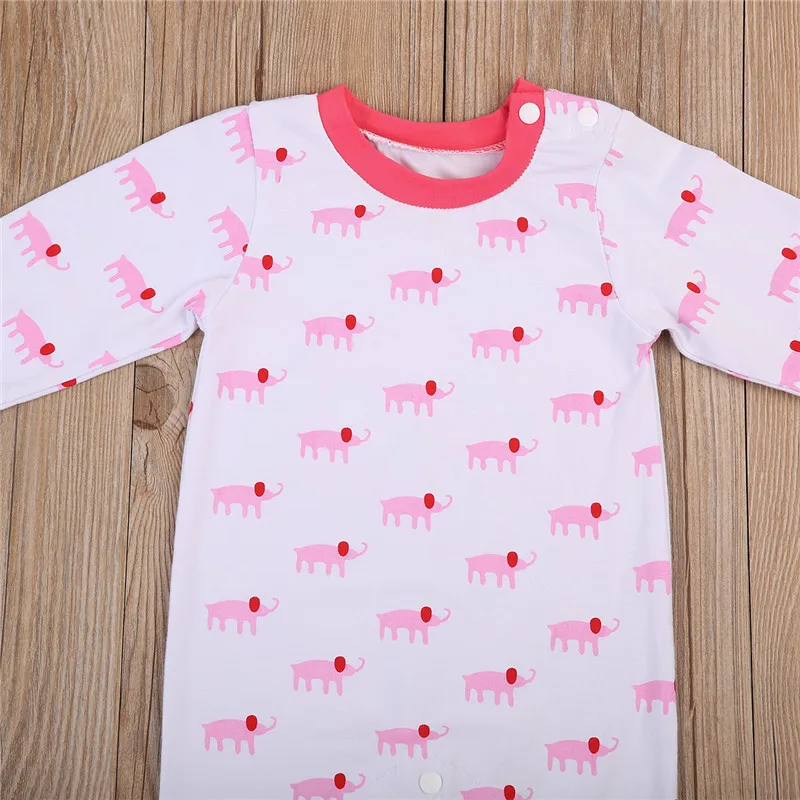 2017 для маленьких девочек маленький розовый Слоны Комбинезоны для малышек пижамы Пижама немного Обувь для девочек Комбинезон Наряд Одежда