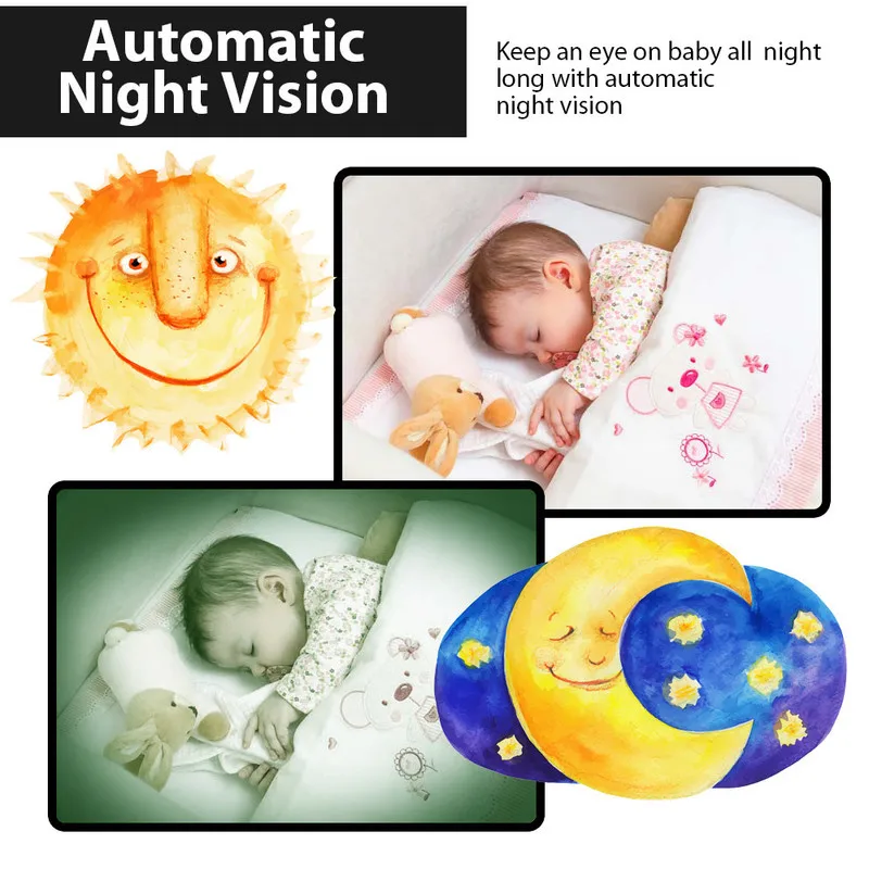 Infant Wireless Digital Video Baby Monitor Camera Surveillance Monitors Automatic Music Night Vision Temperature Nanny Monitor  