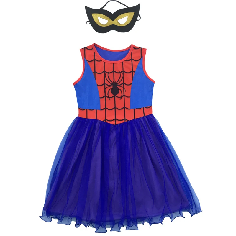 

2018 Spiderman for Cosplay Baby Girls Dresses Costumes Children Kid Clothing Princess Halloween Party Clothes Girls Dress + Mask
