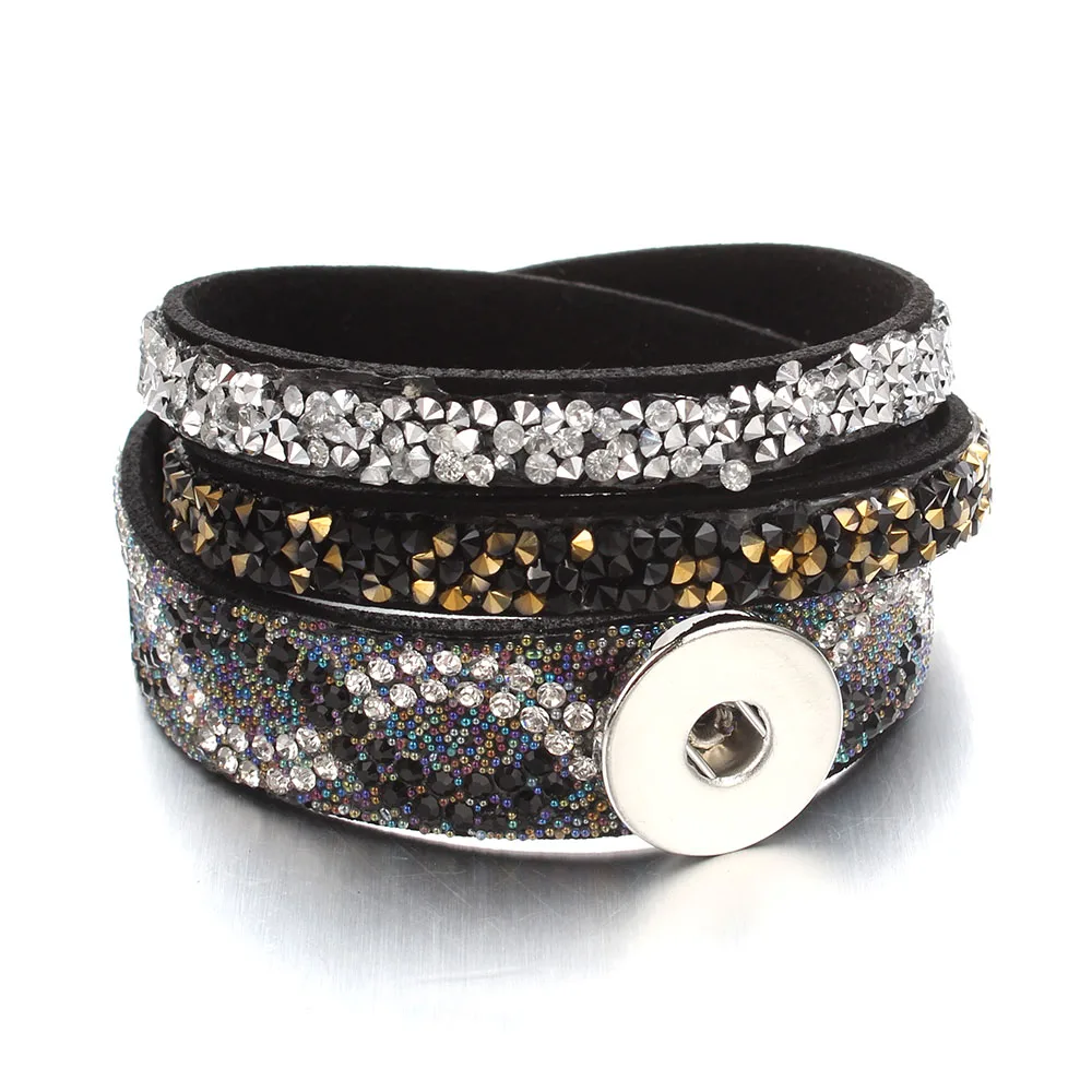New 18mm Snap Jewelry Snap Rhinestone Velvet Bracelet For Women 40CM